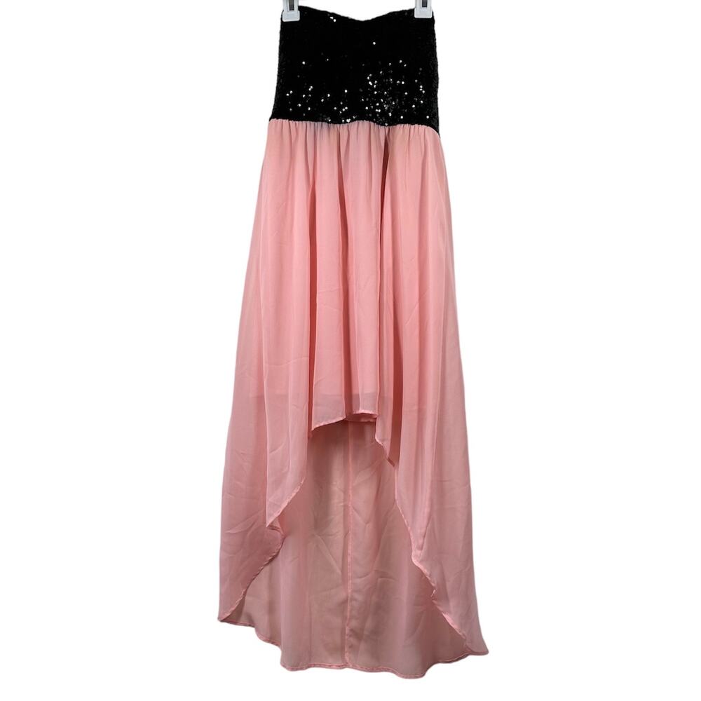 PROFILE Black Light Pink Sequin High Low Strapless Dress Small